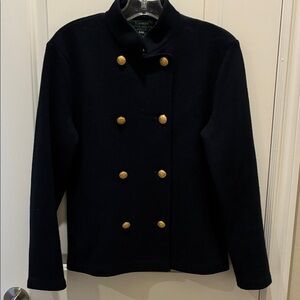 Ralph Lauren Women's Navy Double-Breasted Pea Coat with Gold Buttons New